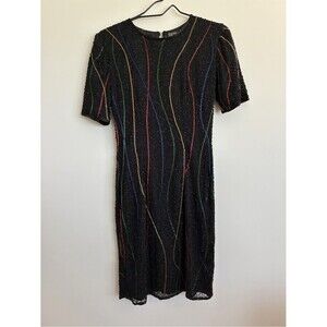 Precious Moments Vintage Black silk Short-Sleeve Beaded Dress size xs